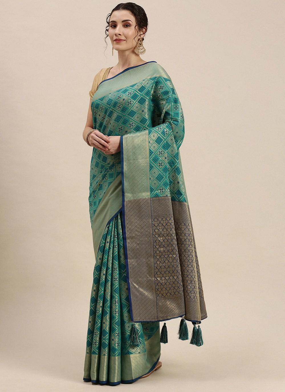 Zari Mehndi Designer Traditional Saree