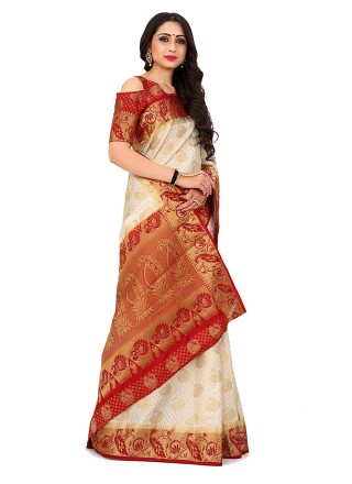 Zari Off White Kanjivaram Silk Contemporary Style Saree