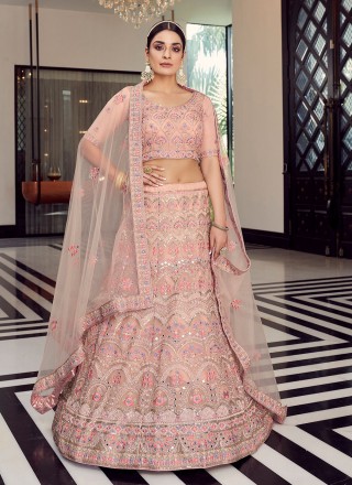 Zari Organza Peach Lehenga Choli