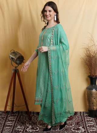 Zari Silk Blend Designer Palazzo Suit in Green