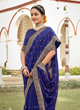 Zari Vichitra Silk Classic Saree in Blue
