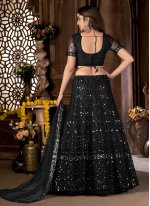 A Line Lehenga Choli Foil Print Net in Black
