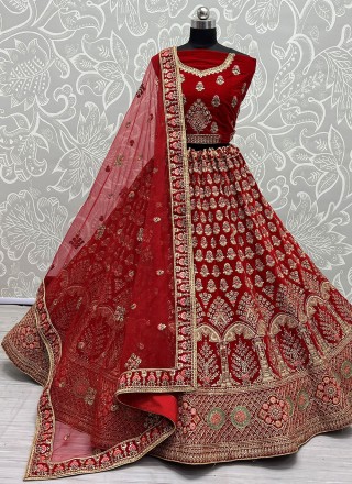 Machine Red Color Net Sequins Embroidery Wedding Lehenga Choli, Hand Wash  at Rs 1514 in Surat