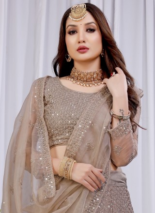 A Line Lehenga Choli Sequins Satin in Beige