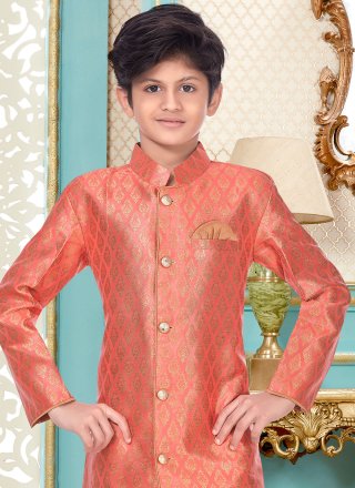 Adorning Pink Banarasi Silk Kurta Pyjama with Jacquard Work