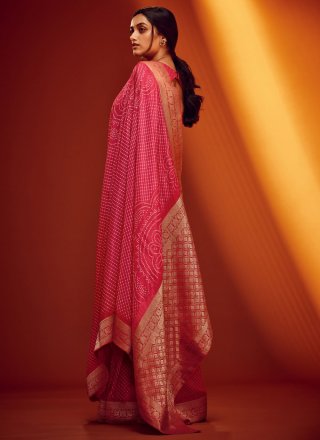 Adorning Pink Viscose Designer Saree with Digital Print and Woven Work