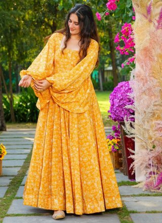 Amazing Yellow Georgette Indian Gown with Digital Print Work
