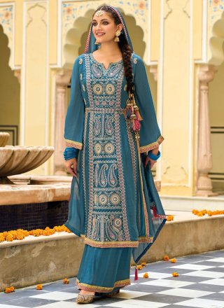 Angelic Blue Silk Palazzo Salwar Suit