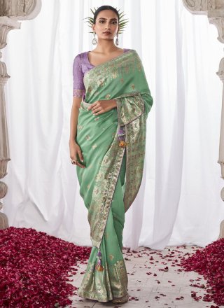 Appealing Sea Green Silk Classic Saree with Meenakari Work