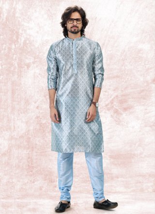 Aqua Blue Banarasi Jacquard Fancy Kurta Pyjama