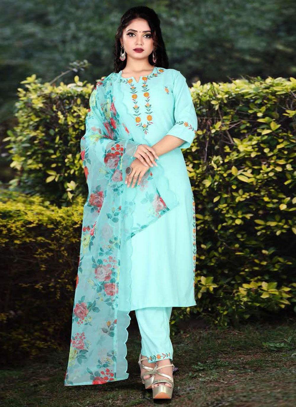 Shop Aqua Blue Casual Trendy Salwar Kameez Online 257220