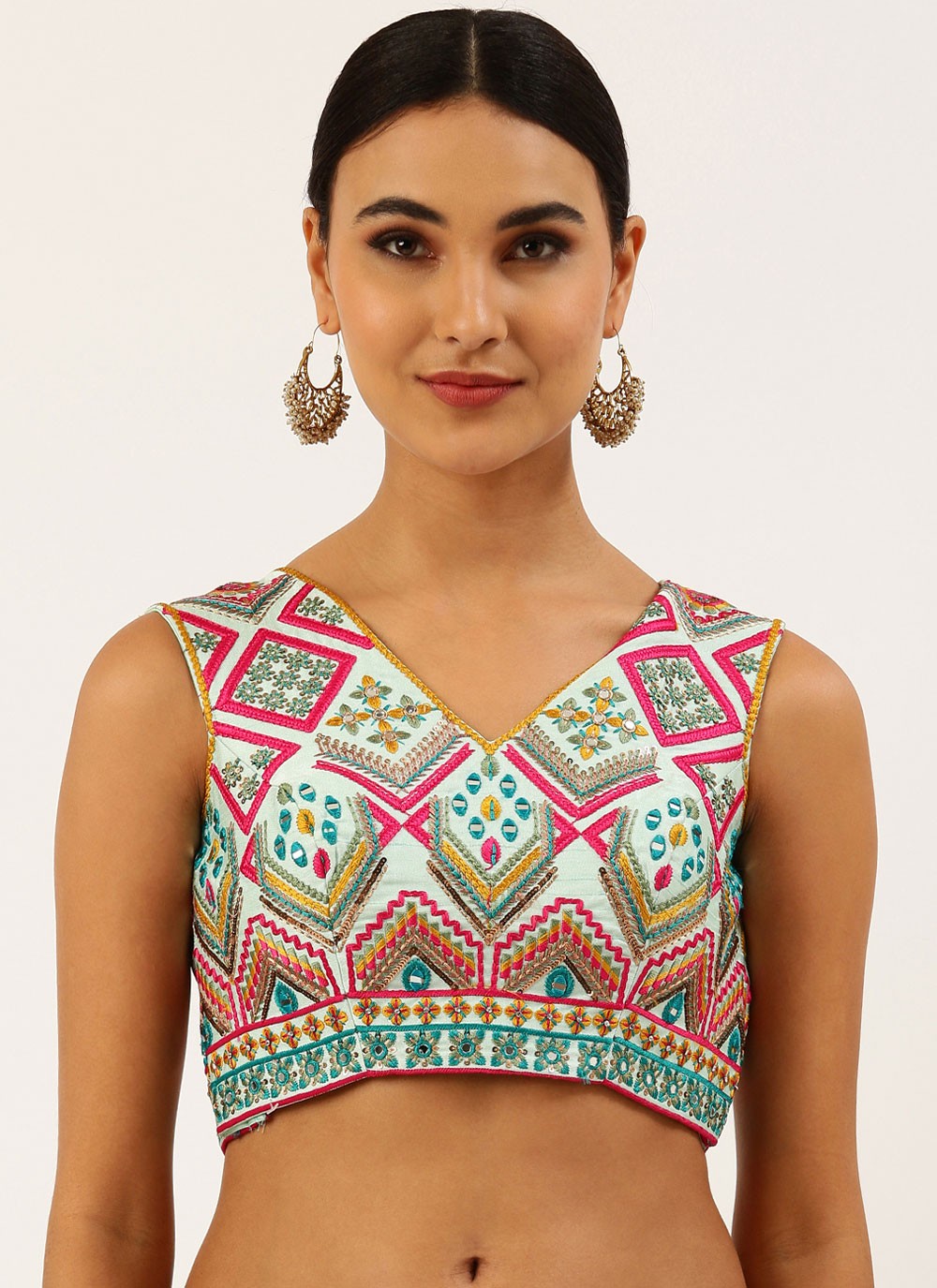 Aqua Blue Color Designer Blouse, image size:1000x1375