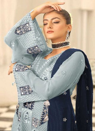 Aqua Blue Color Designer Pakistani Salwar Suit