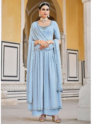 Aqua Blue Color Palazzo Salwar Kameez