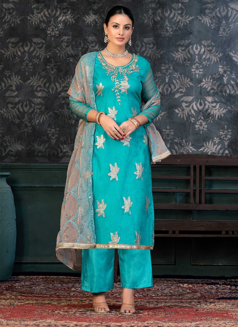 Buy Aqua Blue Color Pant Style Suit Online