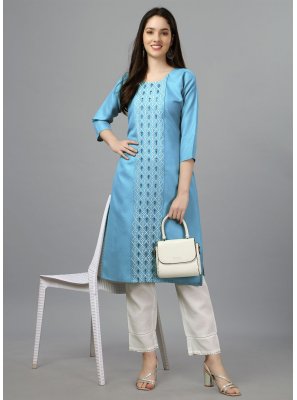 Aqua Blue Cotton Casual Kurti