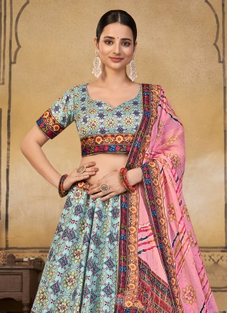 Aqua Blue Engagement Silk Lehenga Choli