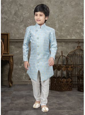 Aqua Blue Fancy Work Indo Western Sherwani
