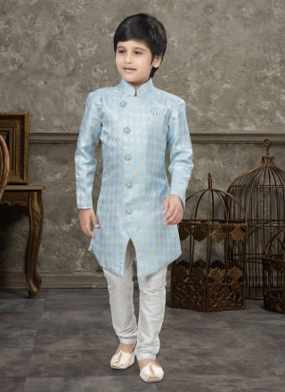Aqua Blue Fancy Work Indo Western Sherwani