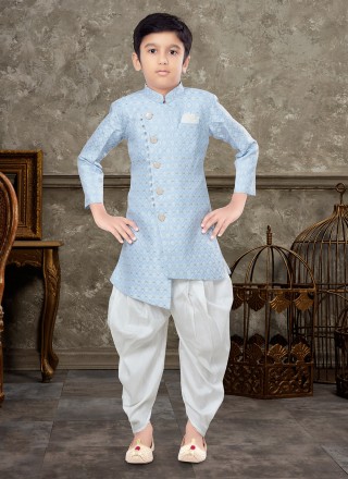 Aqua Blue Fancy Work Indo Western Sherwani