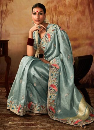 Aqua Blue Kanjivaram Silk Classic Sari