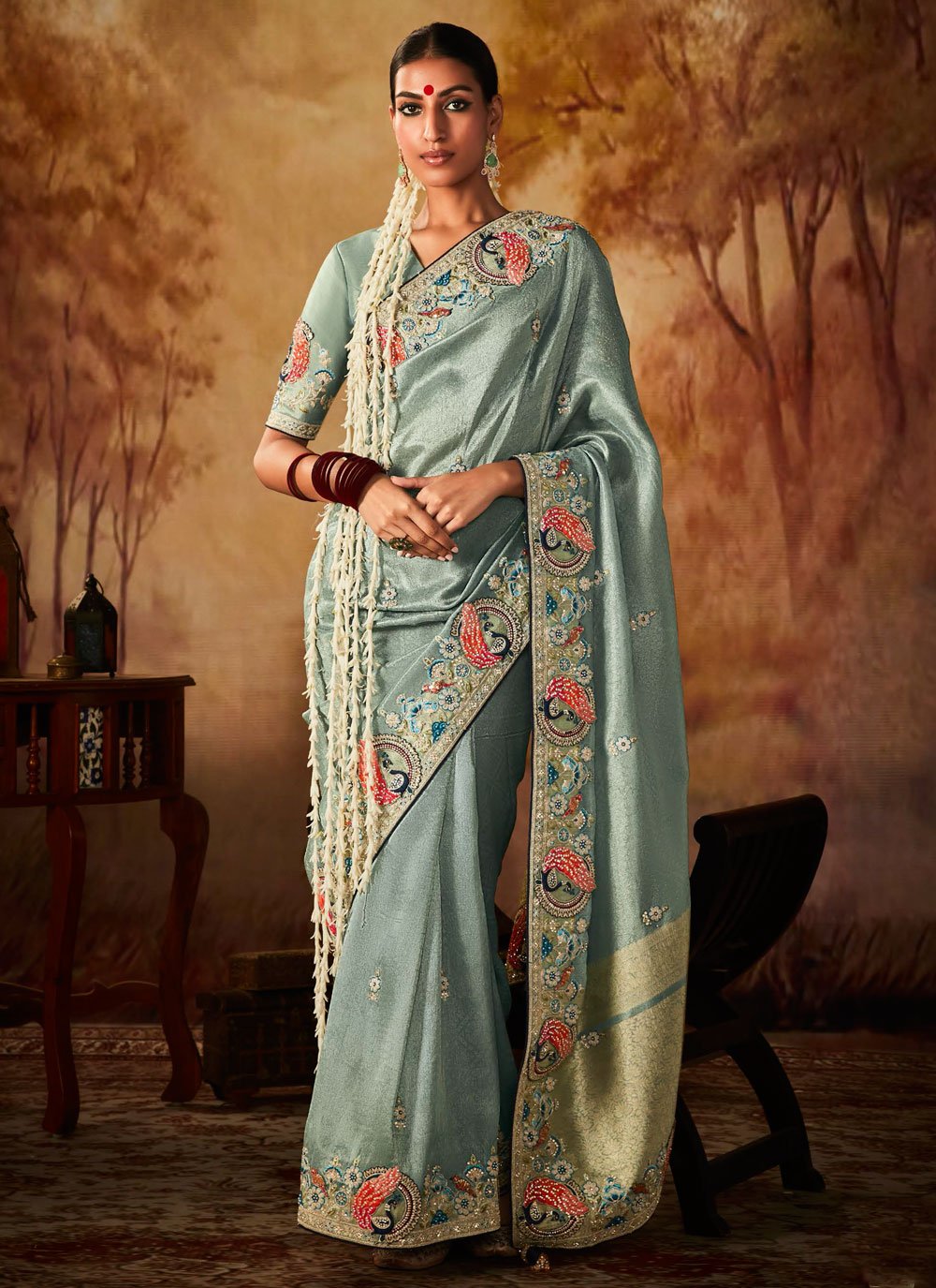 Buy waanmayi Woven Kanjivaram Pure Silk, Art Silk Light Blue Sarees Online  @ Best Price In India | Flipkart.com