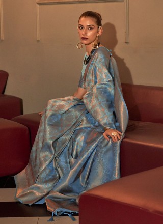 Aqua Blue Party Handloom silk Classic Saree