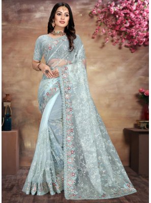 Aqua Blue Sequins Saree