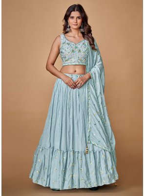 Aqua Blue Silk Sangeet Trendy Lehenga Choli