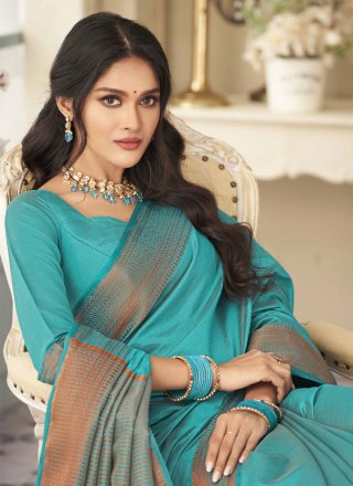 Aqua Blue Silk Trendy Saree with Woven Work for Casual