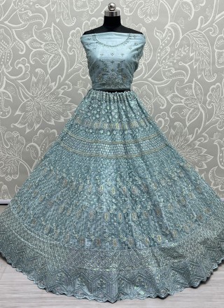 Aqua Blue Thread A Line Lehenga Choli