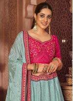 Aqua Blue Thread Chinon Trendy Lehenga Choli