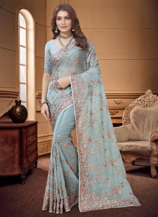 Aqua Blue Trendy Saree