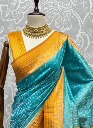 Aqua Blue Weaving Silk Classic Saree