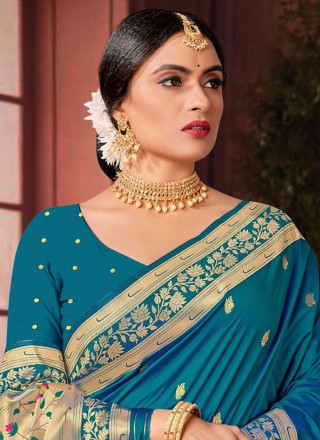 Aqua Blue Weaving Silk Contemporary Saree