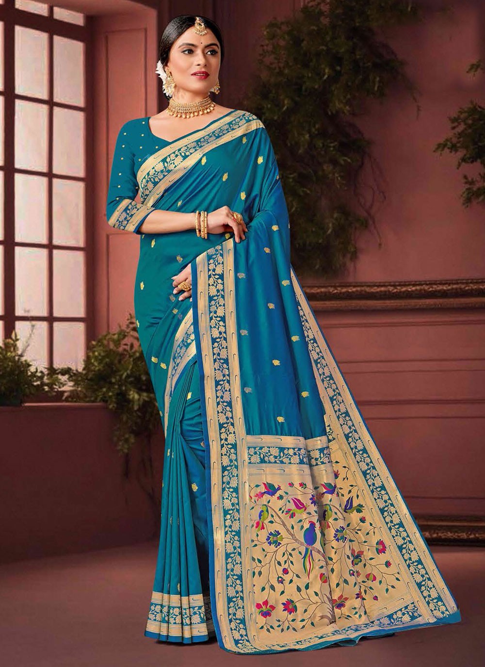 Aqua Blue Weaving Silk Contemporary Saree