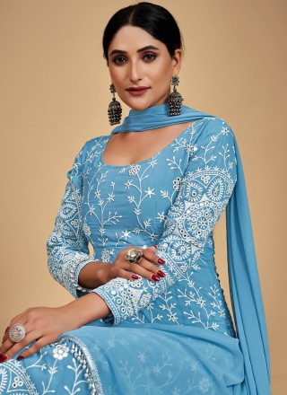 Aqua Blue Wedding Anarkali Salwar Kameez