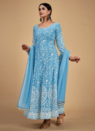 Aqua Blue Wedding Anarkali Salwar Kameez