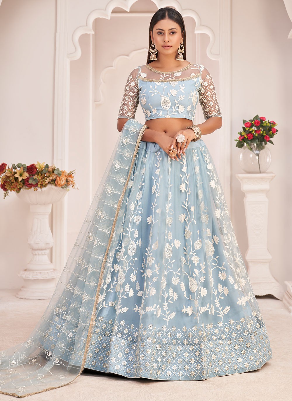Aqua Blue Wedding Trendy Lehenga Choli