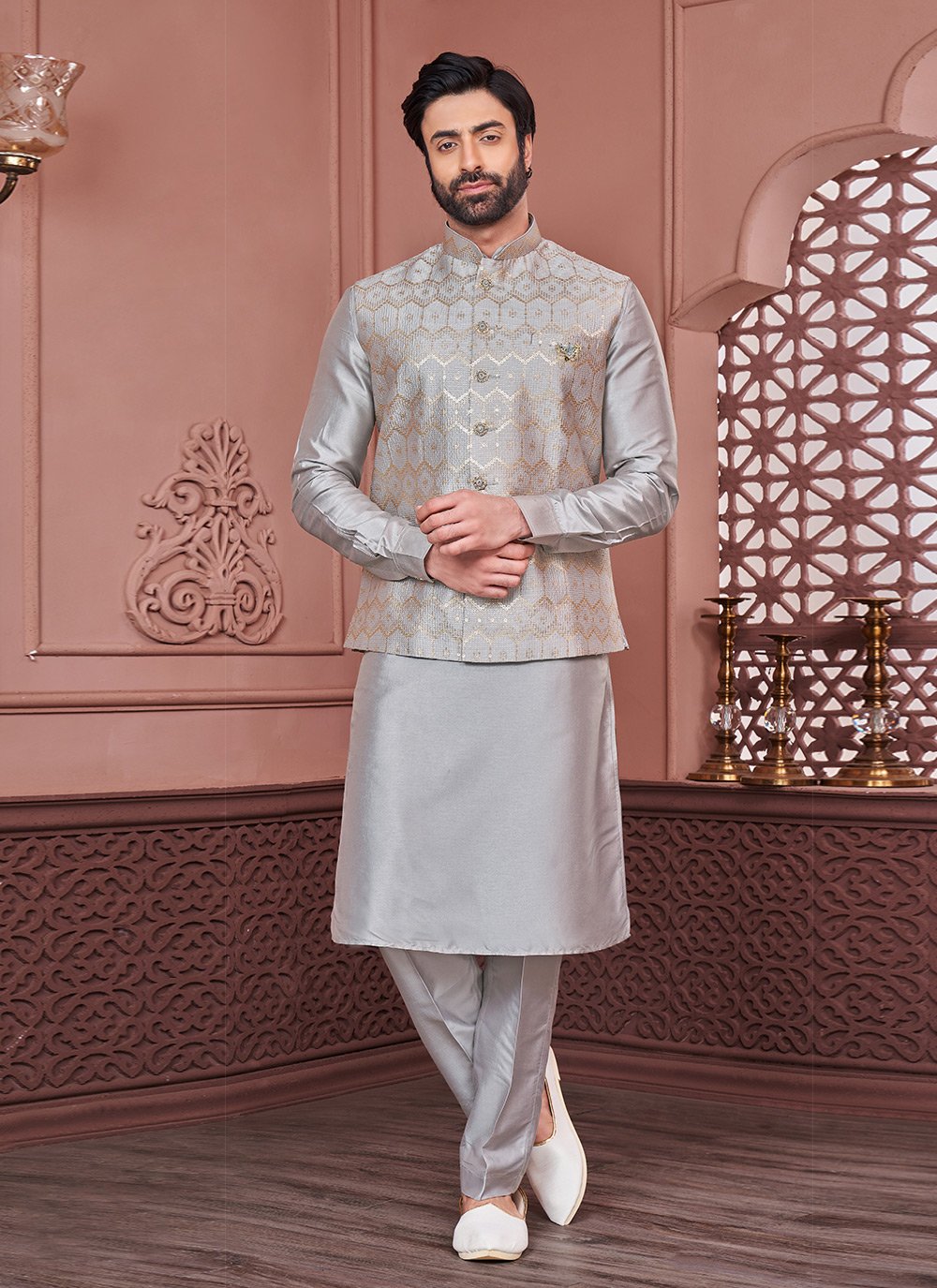 Banarasi jacket style kurta on sale pyjama