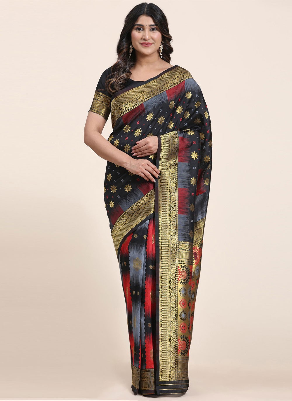 Art Banarasi Silk Zari Multi Colour Trendy Saree