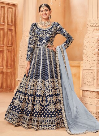 Art Silk Anarkali Salwar Kameez in Blue