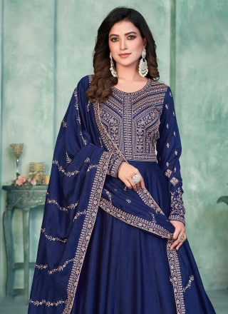 Art Silk Blue Embroidered Salwar Suit