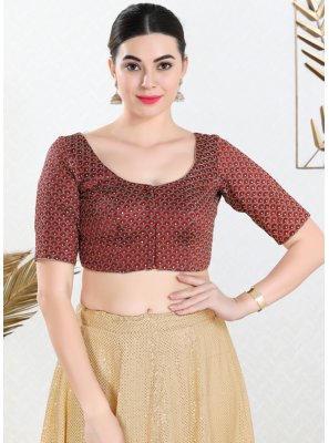 Art Silk Embroidered Brown Designer Blouse