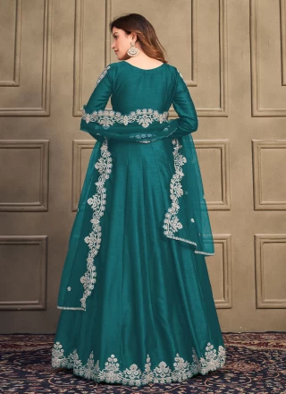 Art Silk Green Anarkali Salwar Kameez