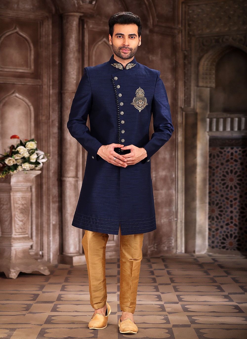 Navy blue outlet indo western sherwani