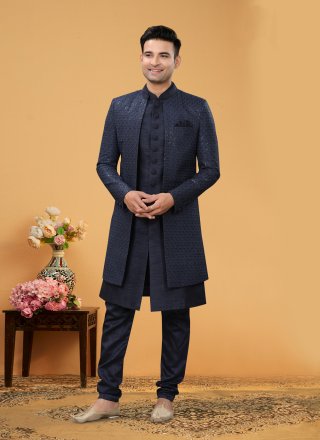 Art Silk Navy Blue Men
