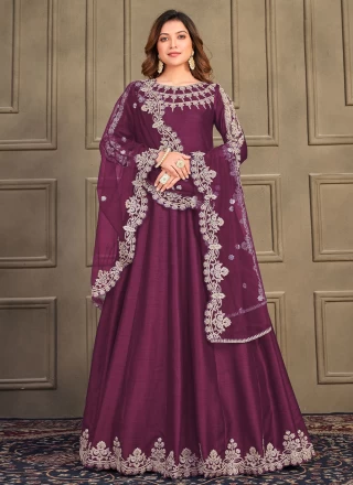 Art Silk Trendy Salwar Kameez in Purple
