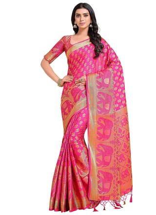 Sandal and Pink color kuppadam pattu handloom saree with kanchi border saree  design -KUPP0056271