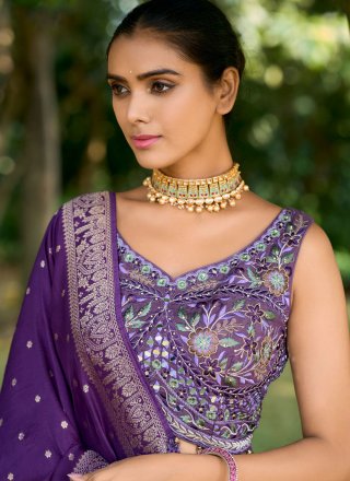 Attractive Purple Silk Readymade Lehenga Choli with Embroidered and Hand Work